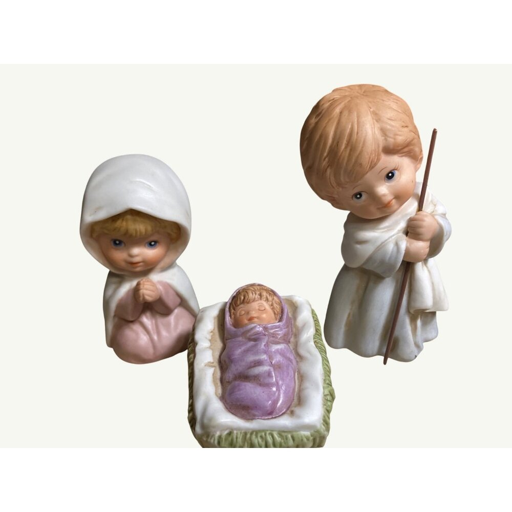 Homco Vintage 3 Piece Porcelain Child Nativity Christmas Figurines #5258